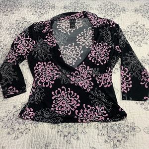 Black and pink whimsygoth deep v blouse